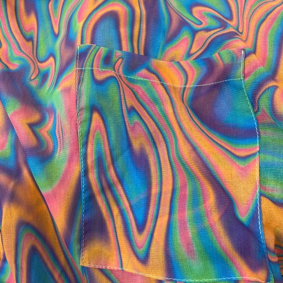 UNIF blouse psychedelic 60s 70s purple sheer button front UK XL - Picture 7 of 7